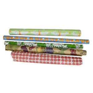 Vintage 80s Gift Wrapping Paper & Tissue Bundle Apples Fruit Daisies Bears Baby